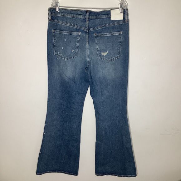 Express Womens 70s Flare Mid Rise Distressed Jeans Blue Size‎ 14R NWT - Picture 3 of 11